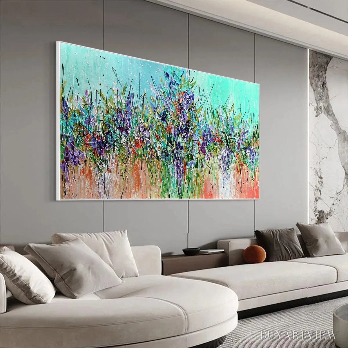 ARTOVITAS Lilac Meadow – Panoramic Floral Impasto Oil Painting - image 4