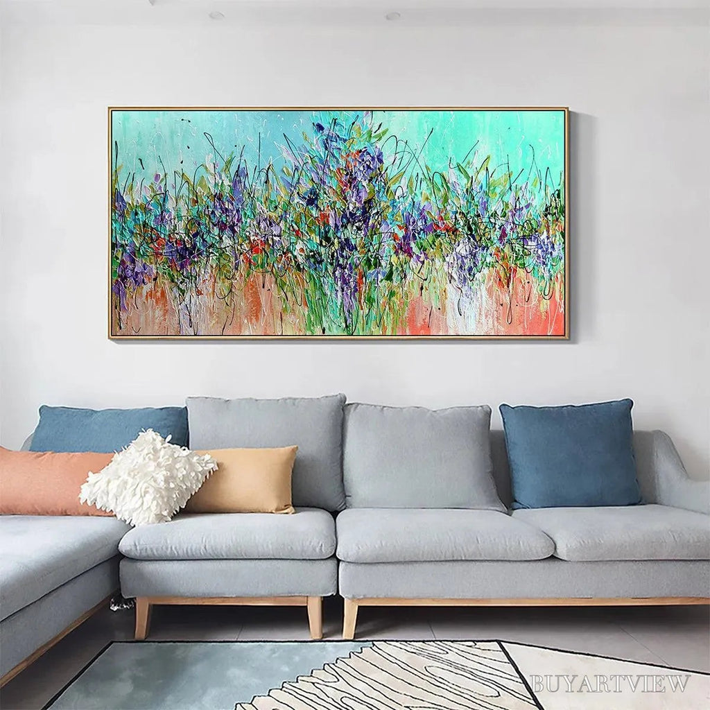 ARTOVITAS Lilac Meadow – Panoramic Floral Impasto Oil Painting - image 5