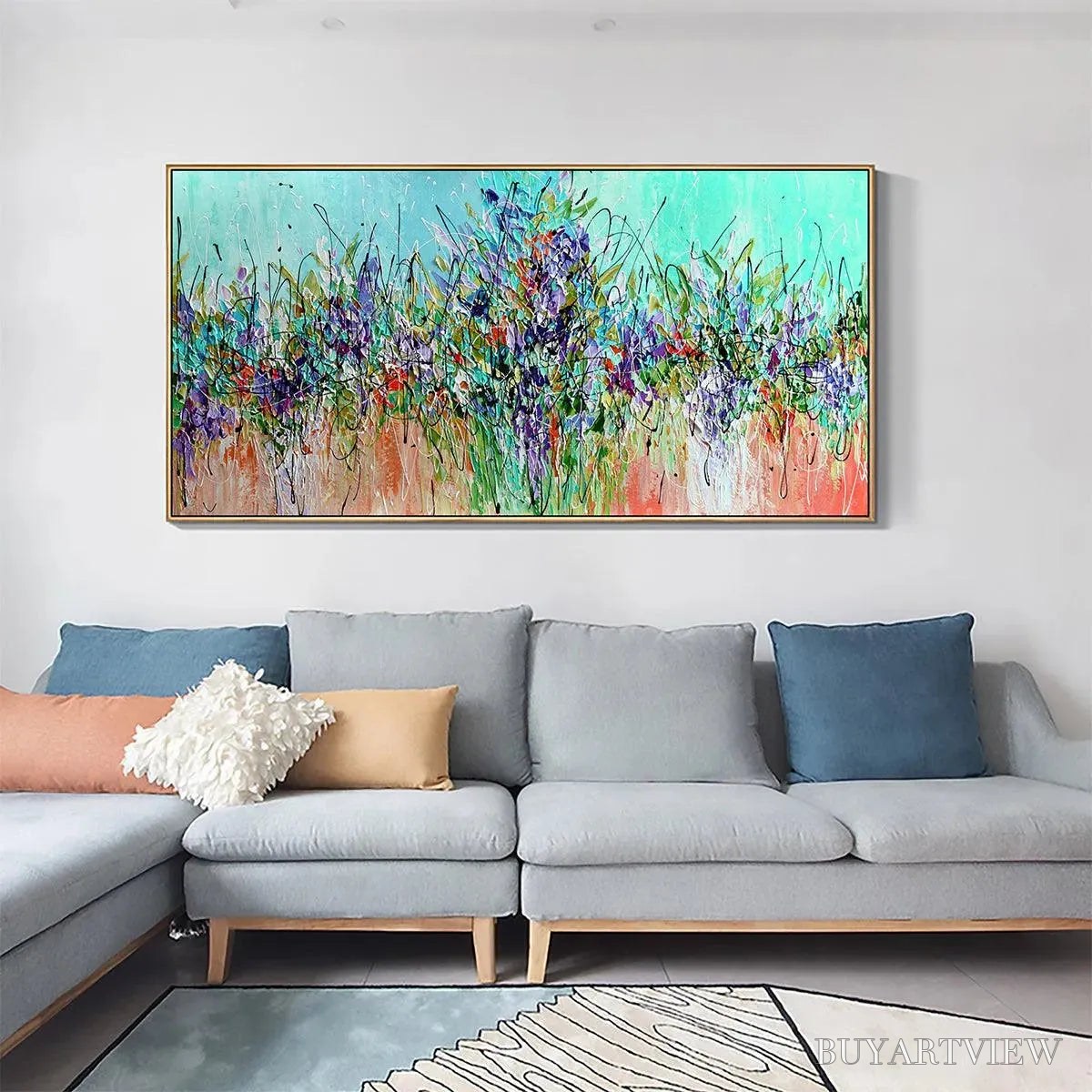 ARTOVITAS Lilac Meadow – Panoramic Floral Impasto Oil Painting - image 5