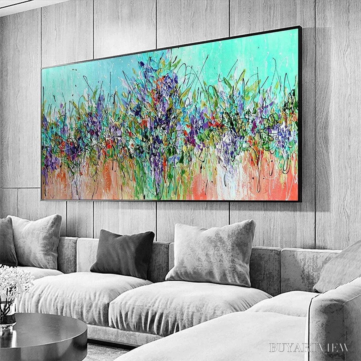 ARTOVITAS Lilac Meadow – Panoramic Floral Impasto Oil Painting - image 6