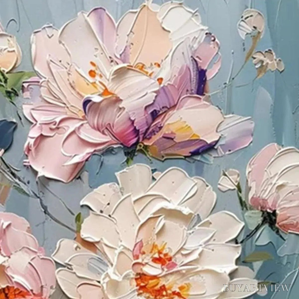 ARTOVITAS Pastel Peonies – Textured Peony Painting, Impasto Floral , Square Canvas, Romantic Decor - image 3