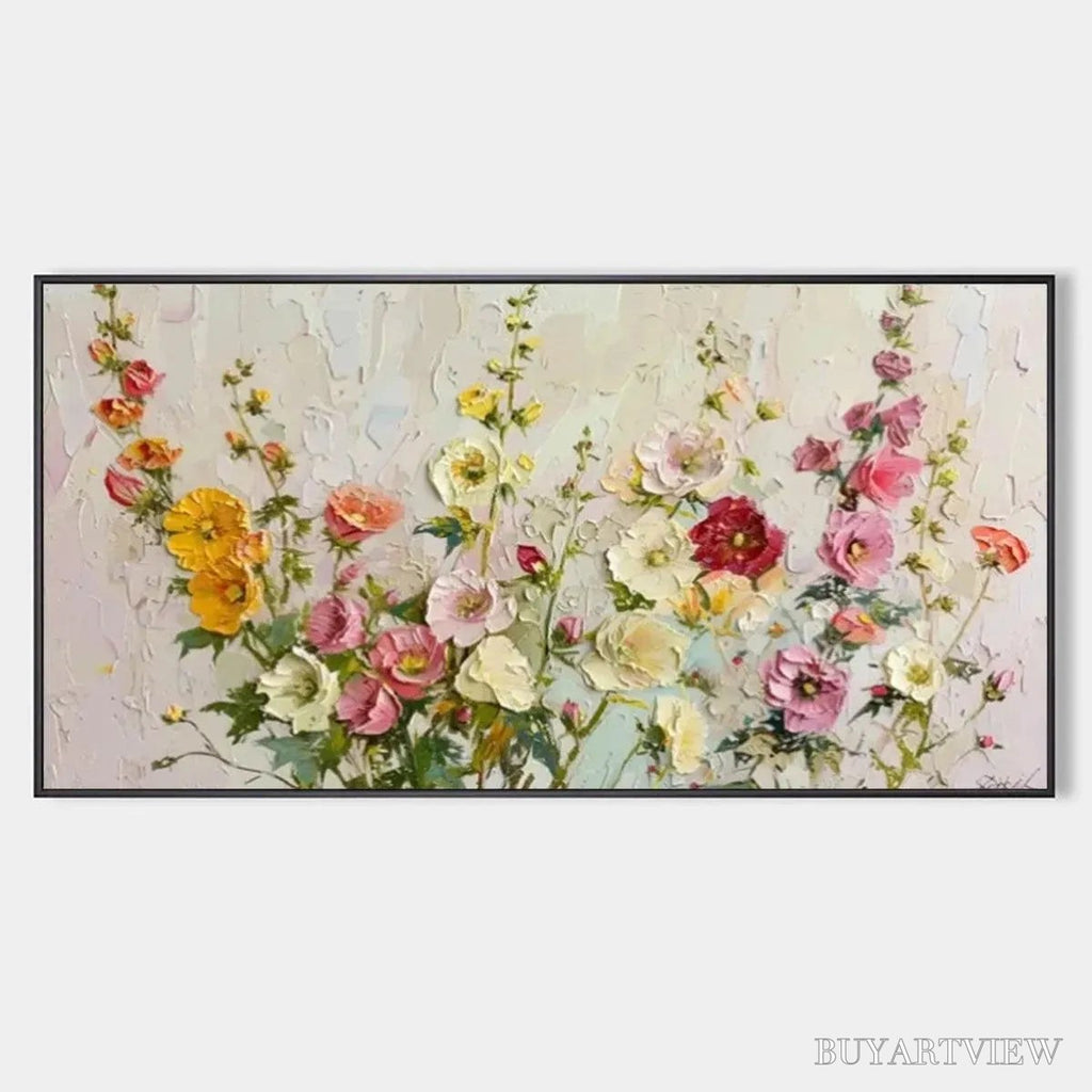 ARTOVITAS Summer Bouquet – Textured Floral Painting, Impasto , Panoramic Canvas, Colorful Decor - image 1