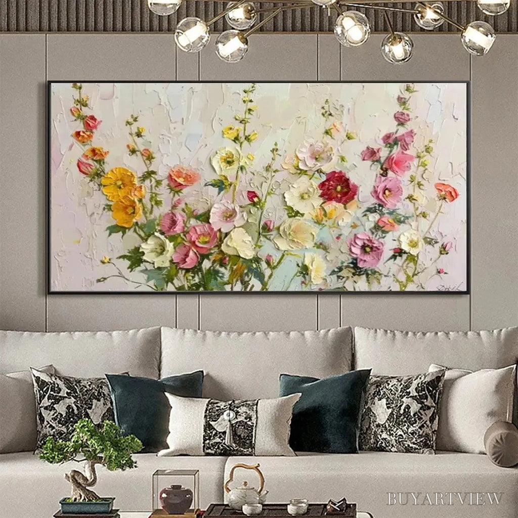 ARTOVITAS Summer Bouquet – Textured Floral Painting, Impasto , Panoramic Canvas, Colorful Decor - image 3