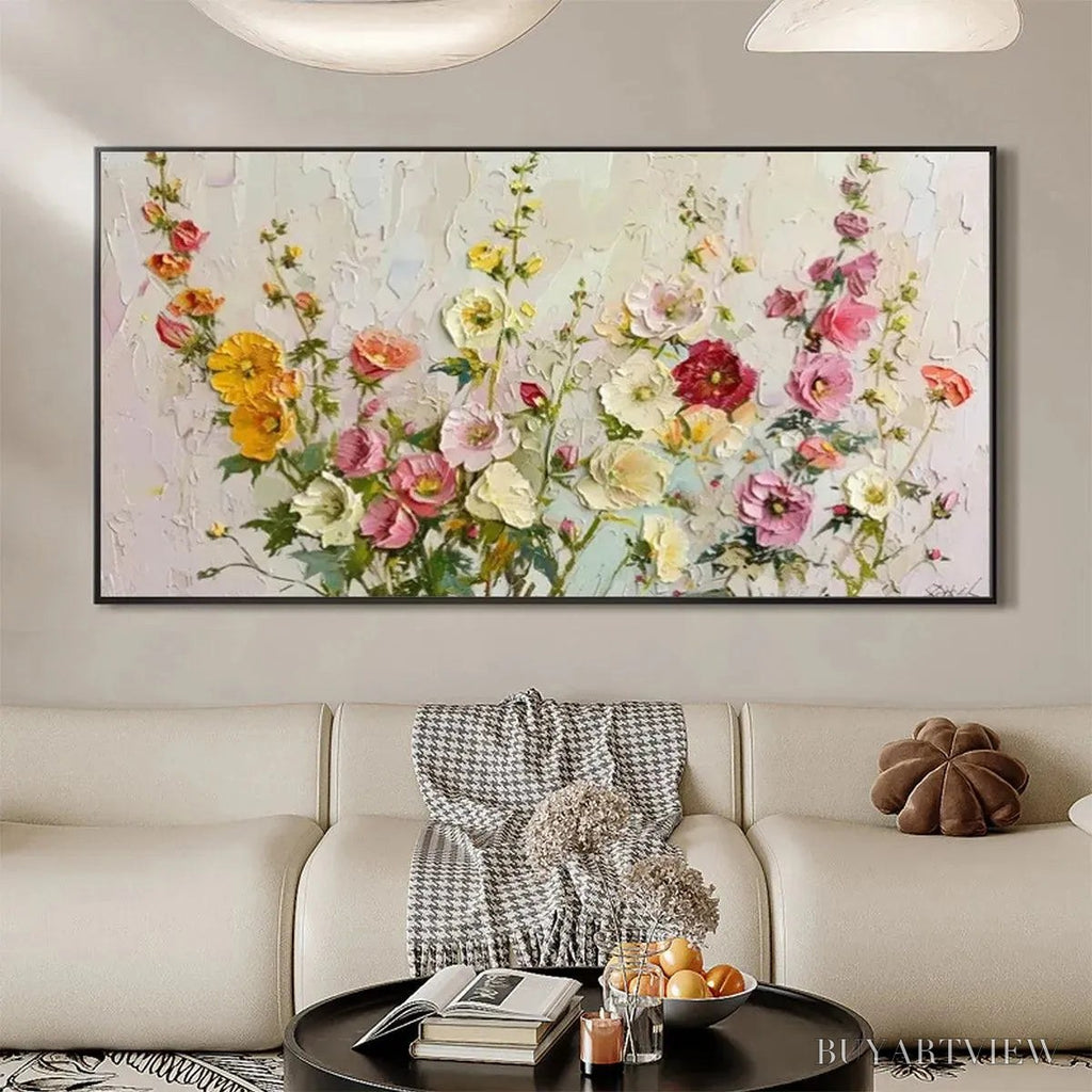 ARTOVITAS Summer Bouquet – Textured Floral Painting, Impasto , Panoramic Canvas, Colorful Decor - image 4