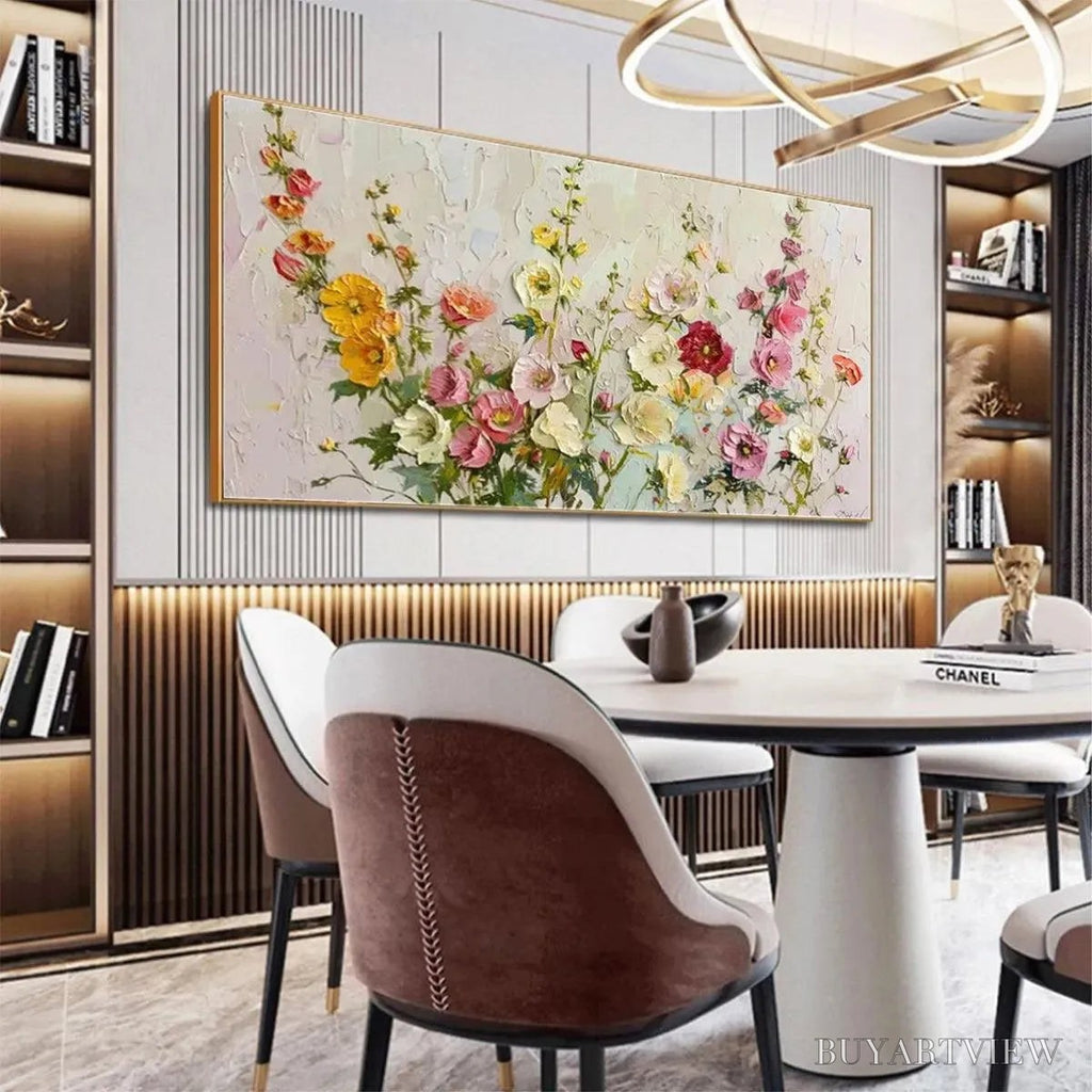 ARTOVITAS Summer Bouquet – Textured Floral Painting, Impasto , Panoramic Canvas, Colorful Decor - image 5