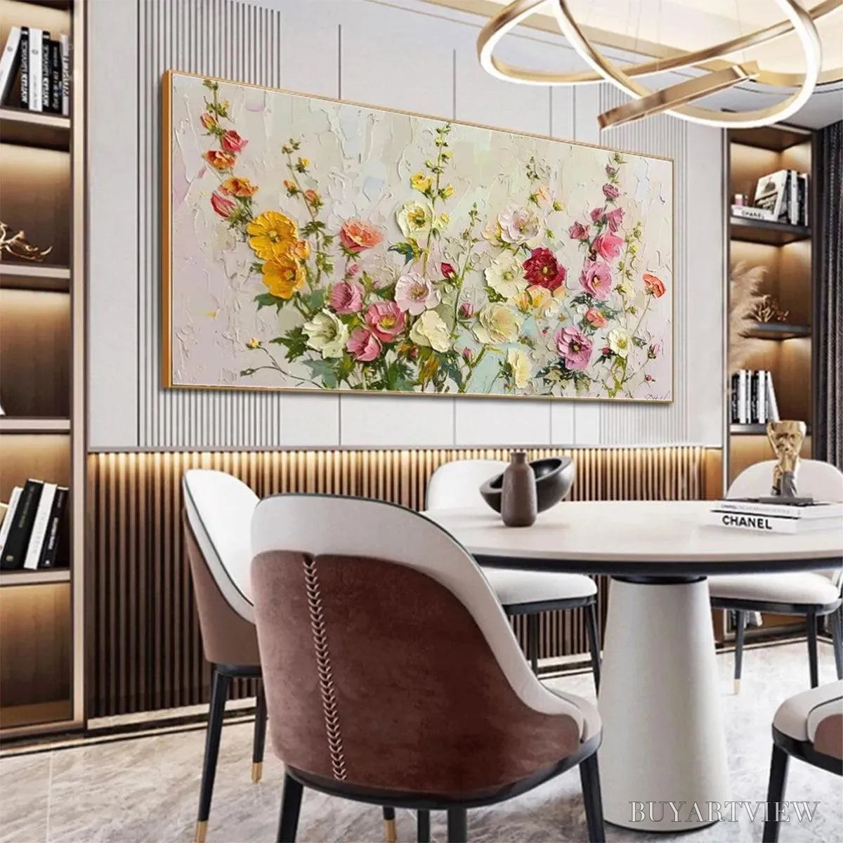 ARTOVITAS Summer Bouquet – Textured Floral Painting, Impasto , Panoramic Canvas, Colorful Decor - image 5