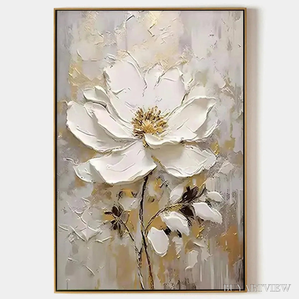 ARTOVITAS White Blossom – Textured White Floral Painting, Impasto , Vertical Canvas, Romantic Decor - image 1