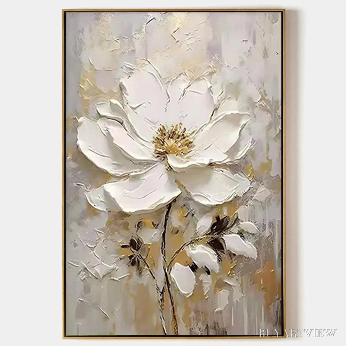 ARTOVITAS White Blossom – Textured White Floral Painting, Impasto , Vertical Canvas, Romantic Decor - image 1