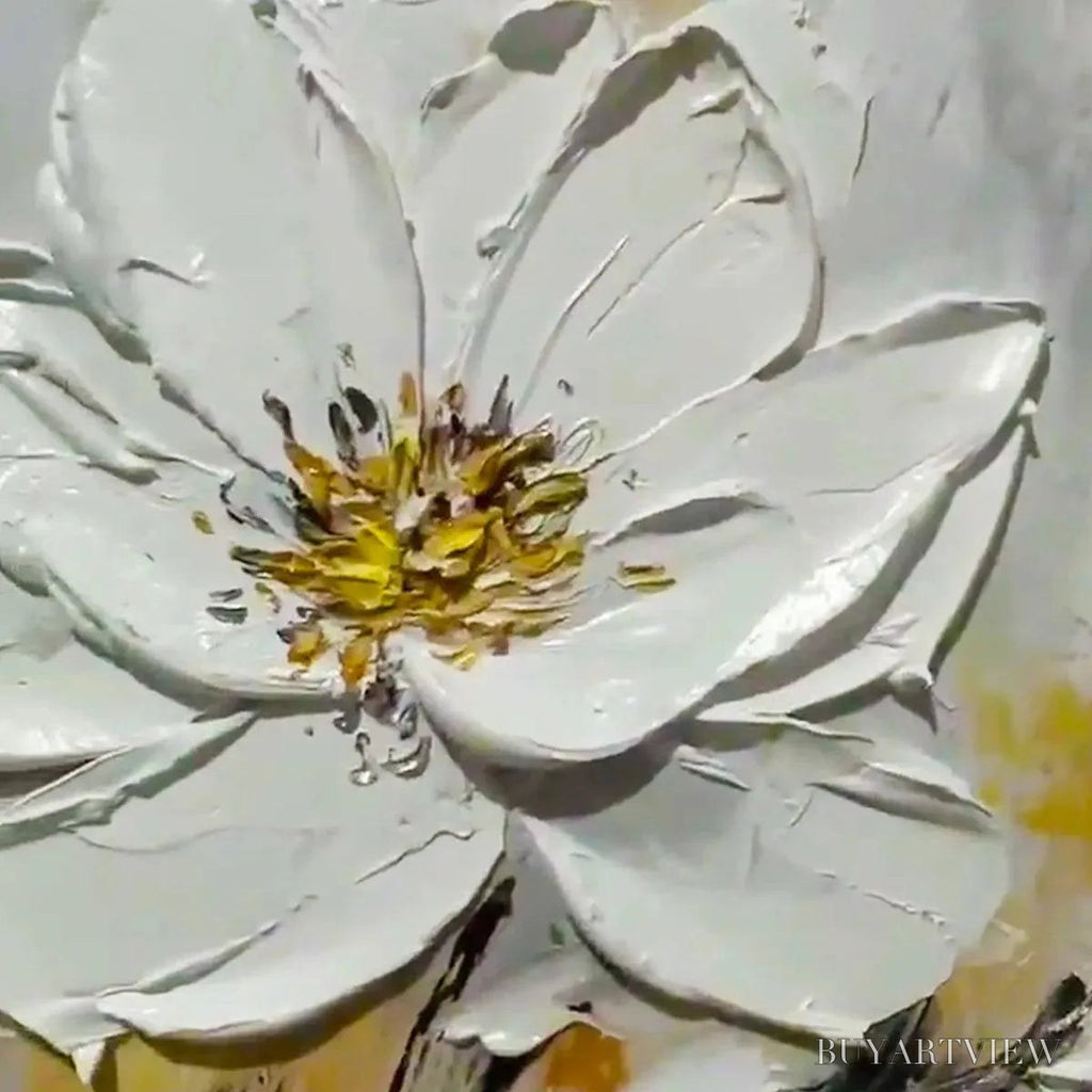 ARTOVITAS White Blossom – Textured White Floral Painting, Impasto , Vertical Canvas, Romantic Decor - image 2