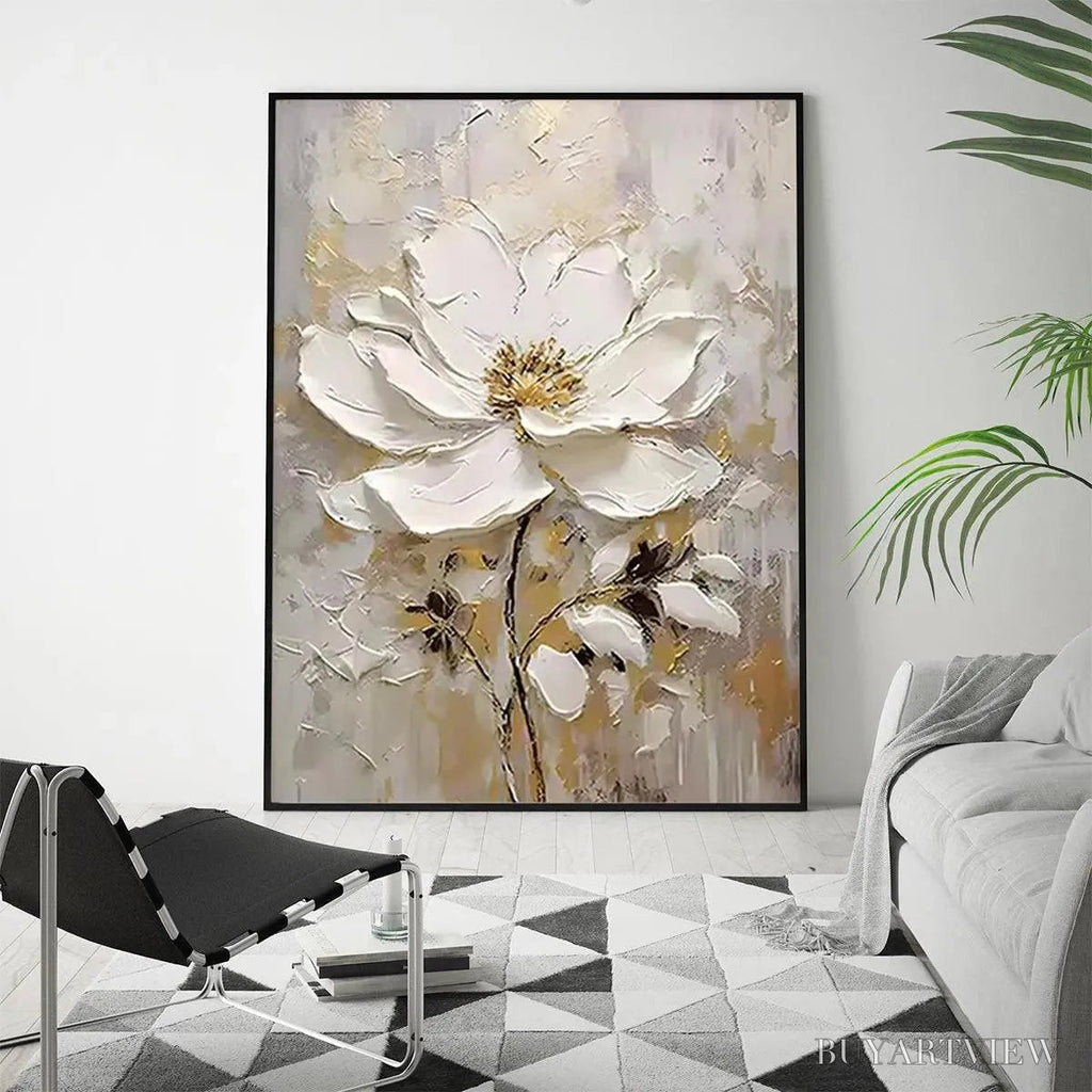 ARTOVITAS White Blossom – Textured White Floral Painting, Impasto , Vertical Canvas, Romantic Decor - image 3