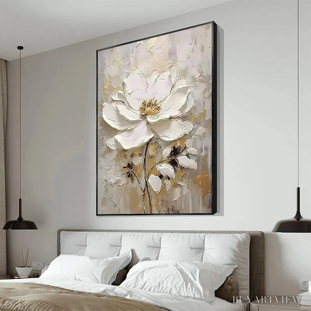 ARTOVITAS White Blossom – Textured White Floral Painting, Impasto , Vertical Canvas, Romantic Decor - image 4