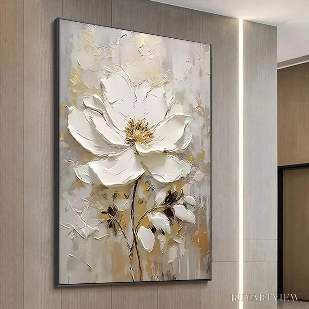 ARTOVITAS White Blossom – Textured White Floral Painting, Impasto , Vertical Canvas, Romantic Decor - image 5