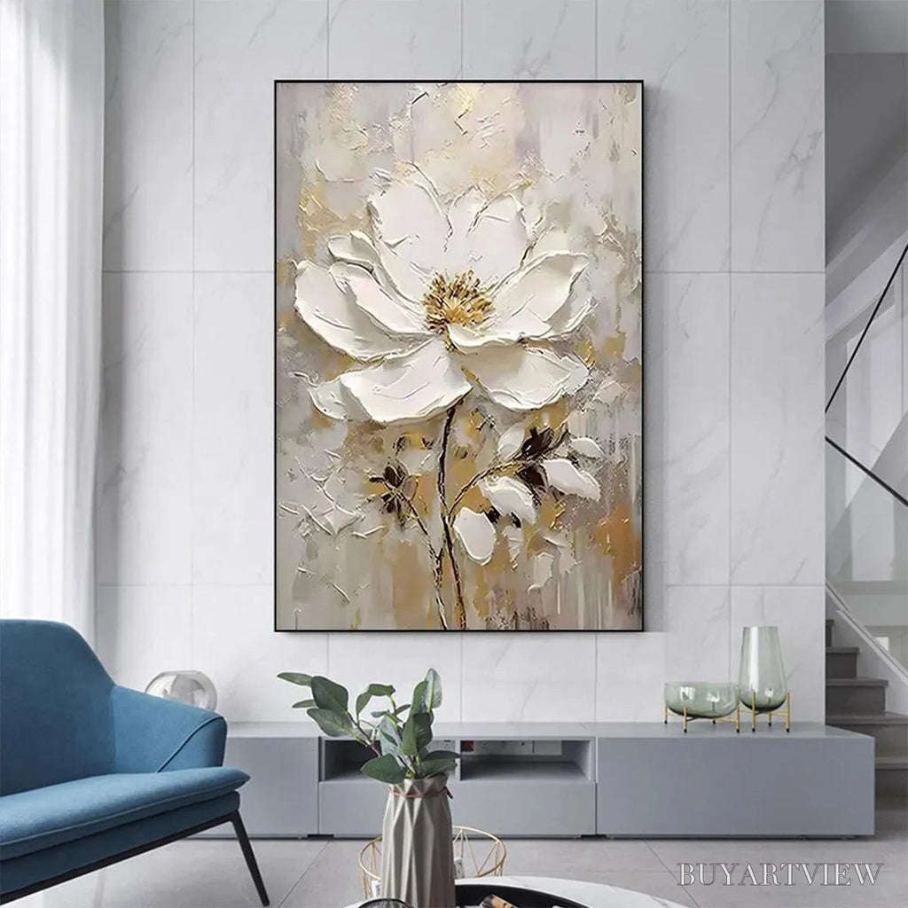 ARTOVITAS White Blossom – Textured White Floral Painting, Impasto , Vertical Canvas, Romantic Decor - image 6