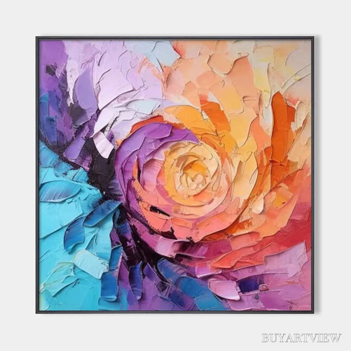 ARTOVITAS Abstract Rose – Textured Floral Painting, Impasto , Square Canvas, Modern Decor - image 1