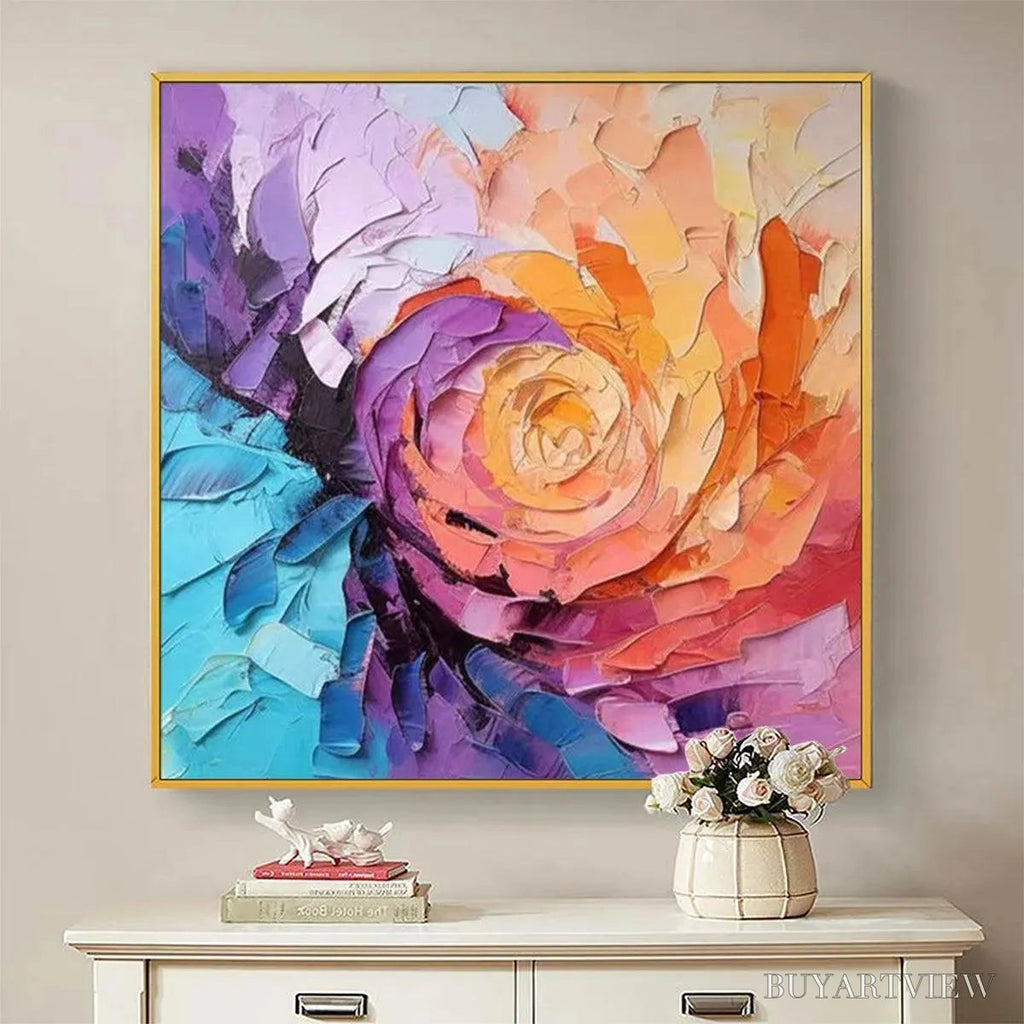 ARTOVITAS Abstract Rose – Textured Floral Painting, Impasto , Square Canvas, Modern Decor - image 2