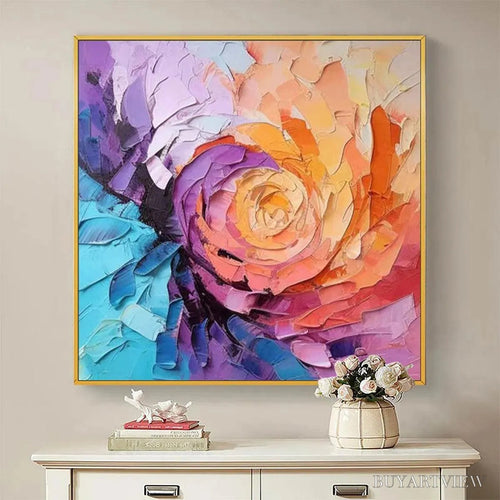 ARTOVITAS Abstract Rose – Textured Floral Painting, Impasto , Square Canvas, Modern Decor - image 2