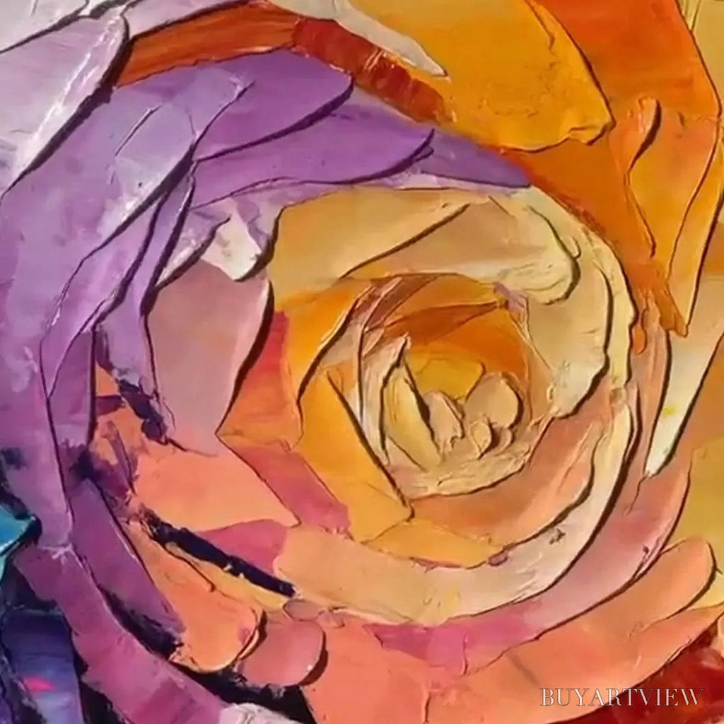 ARTOVITAS Abstract Rose – Textured Floral Painting, Impasto , Square Canvas, Modern Decor - image 3