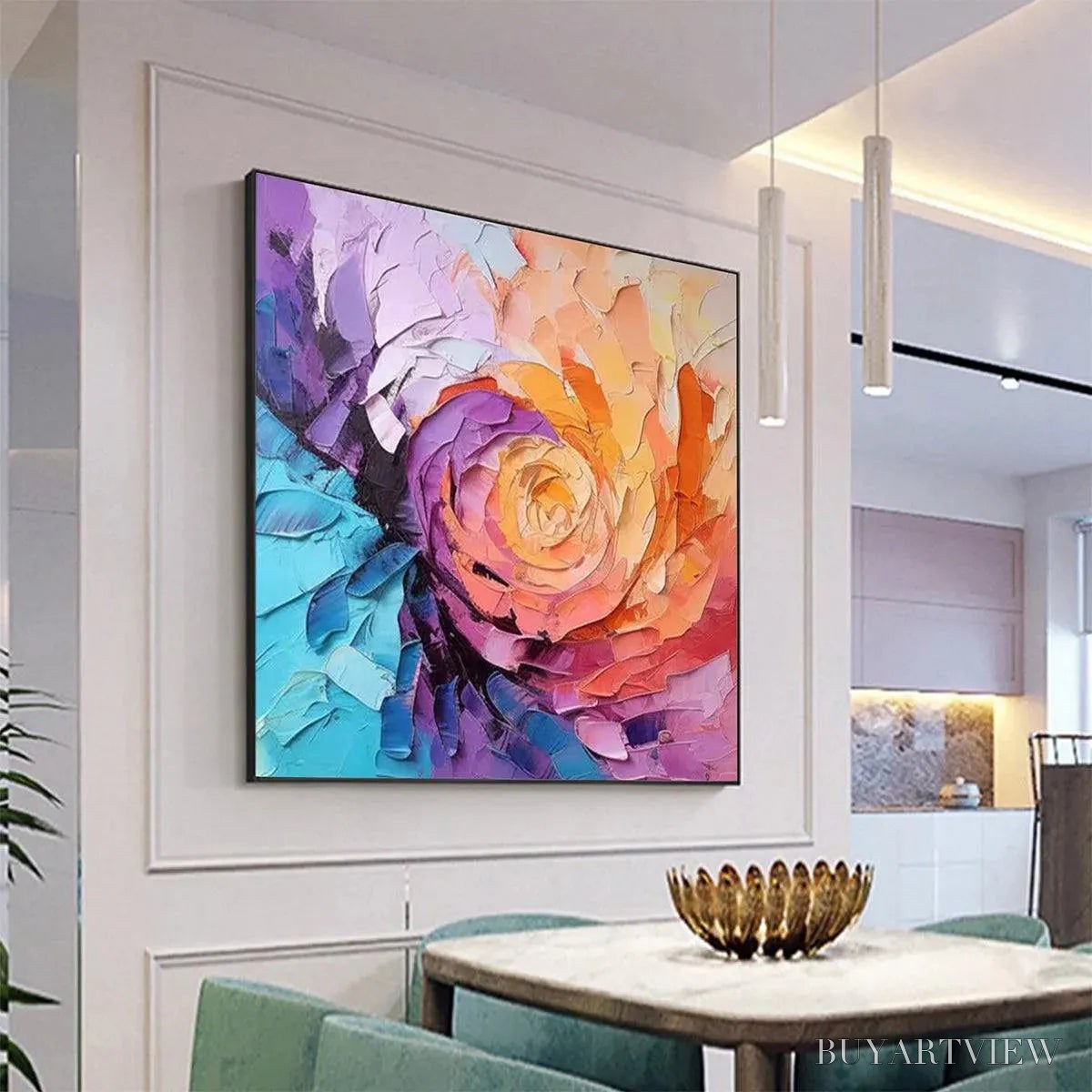 ARTOVITAS Abstract Rose – Textured Floral Painting, Impasto , Square Canvas, Modern Decor - image 4