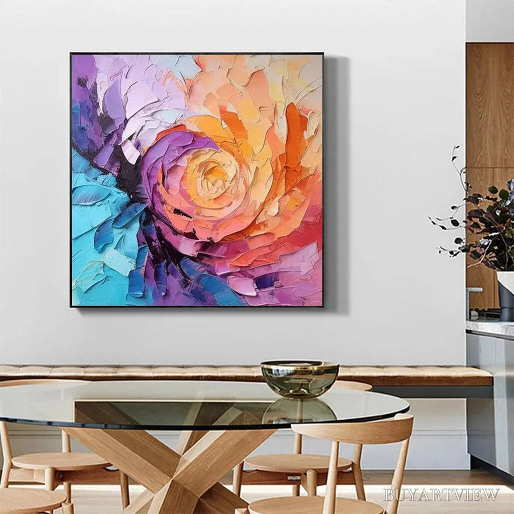 ARTOVITAS Abstract Rose – Textured Floral Painting, Impasto , Square Canvas, Modern Decor - image 5
