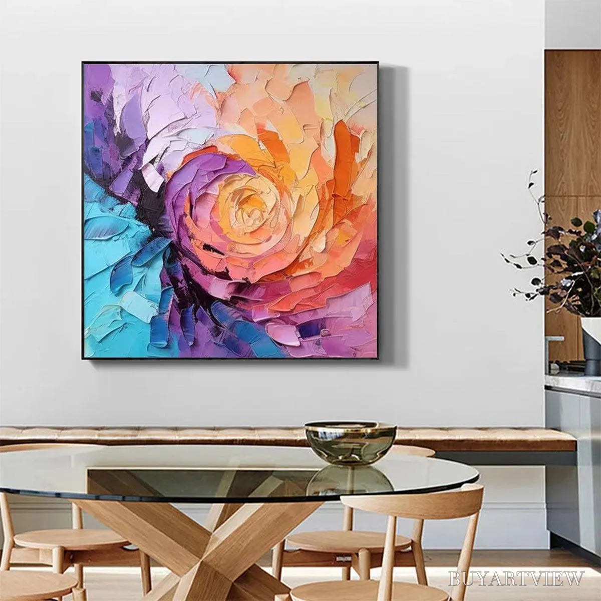ARTOVITAS Abstract Rose – Textured Floral Painting, Impasto , Square Canvas, Modern Decor - image 5
