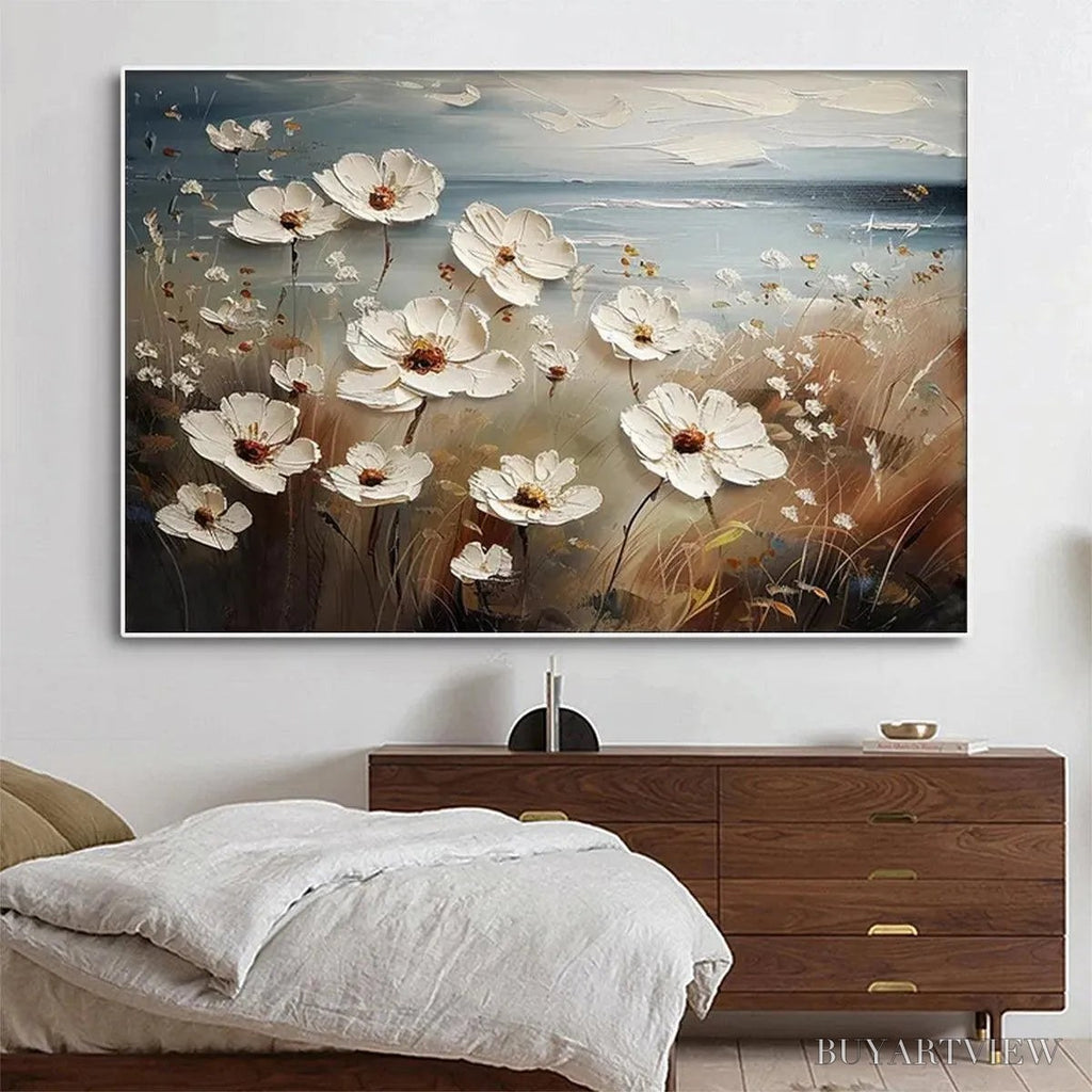 ARTOVITAS Seaside Blossoms – Textured Floral Painting, Impasto , Horizontal Canvas, Coastal Decor - image 2