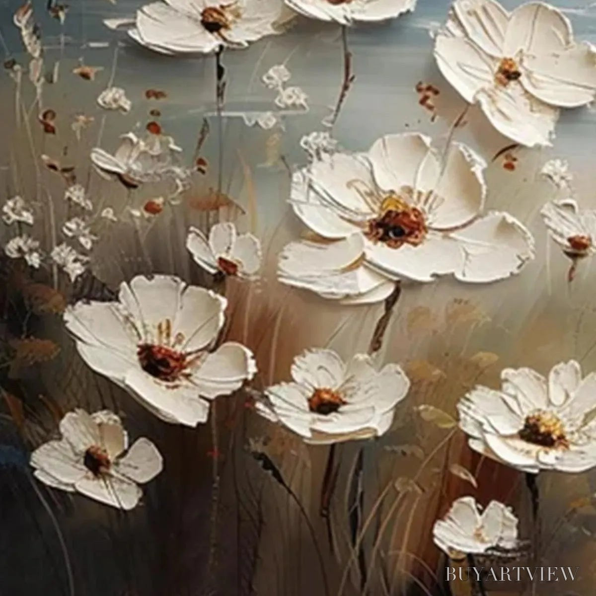 ARTOVITAS Seaside Blossoms – Textured Floral Painting, Impasto , Horizontal Canvas, Coastal Decor - image 3