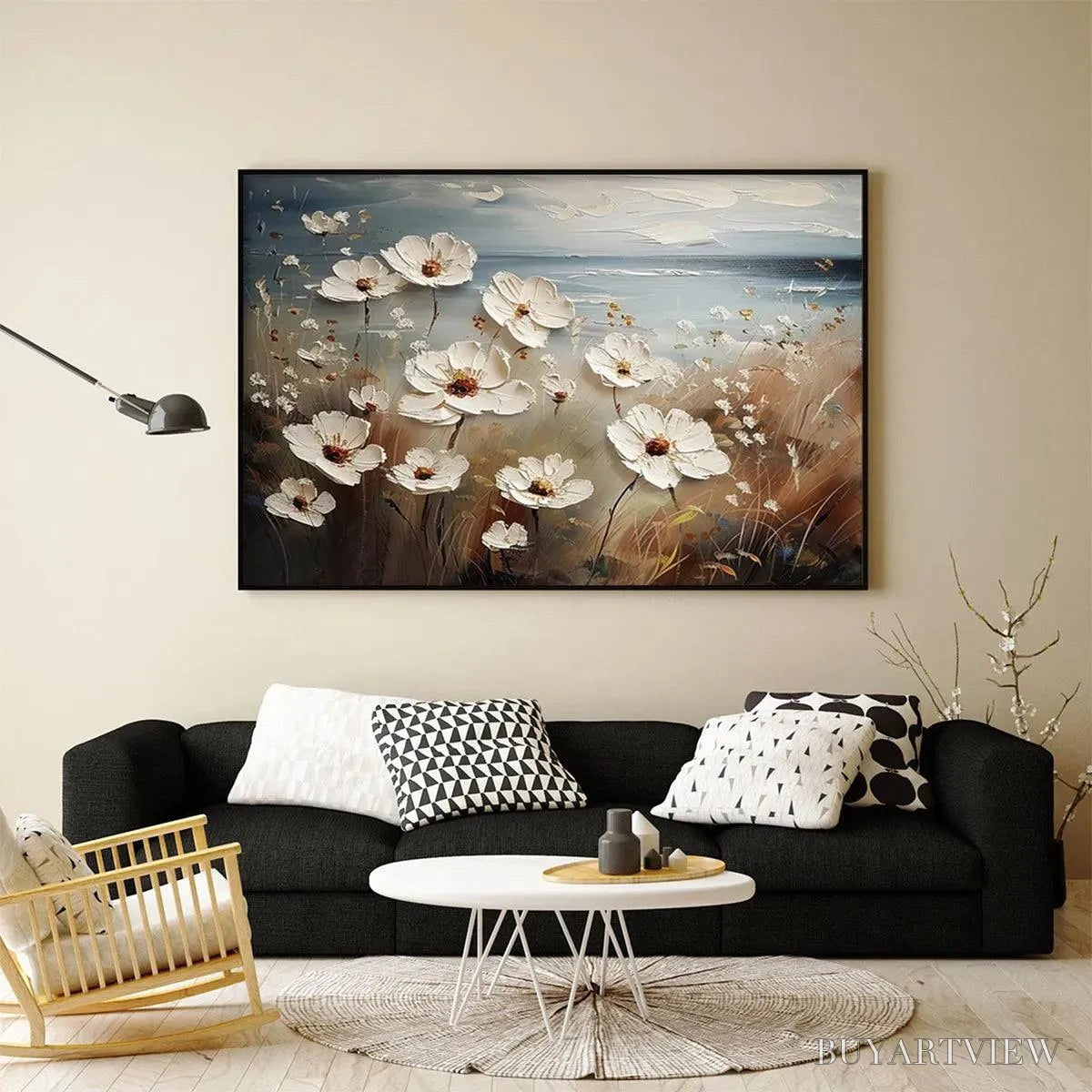 ARTOVITAS Seaside Blossoms – Textured Floral Painting, Impasto , Horizontal Canvas, Coastal Decor - image 5