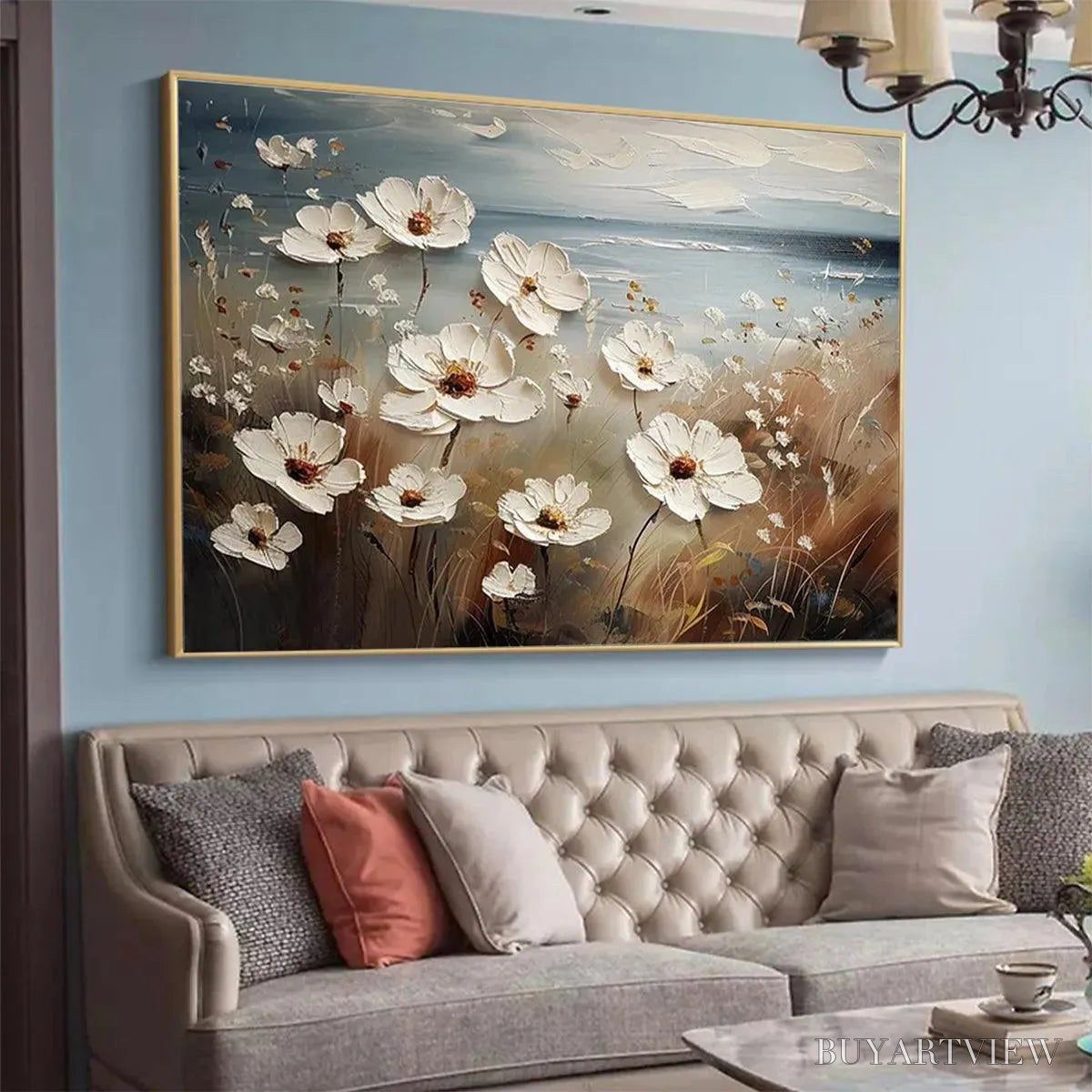 ARTOVITAS Seaside Blossoms – Textured Floral Painting, Impasto , Horizontal Canvas, Coastal Decor - image 6