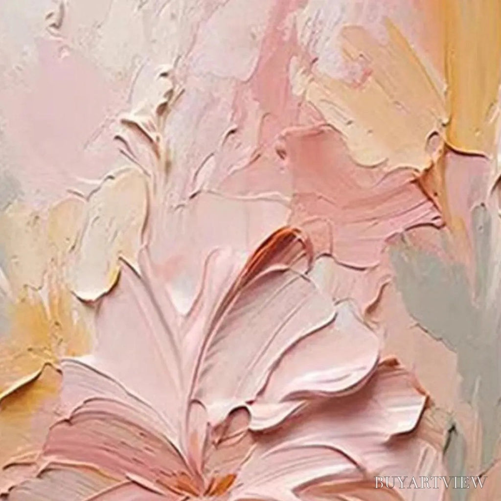 ARTOVITAS Blushing Blooms – Textured Floral Painting, Pink and Peach , Vertical Canvas, Impasto Decor - image 3