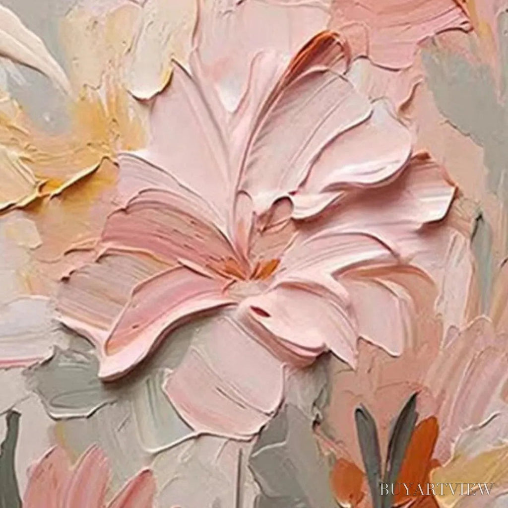 ARTOVITAS Blushing Blooms – Textured Floral Painting, Pink and Peach , Vertical Canvas, Impasto Decor - image 6