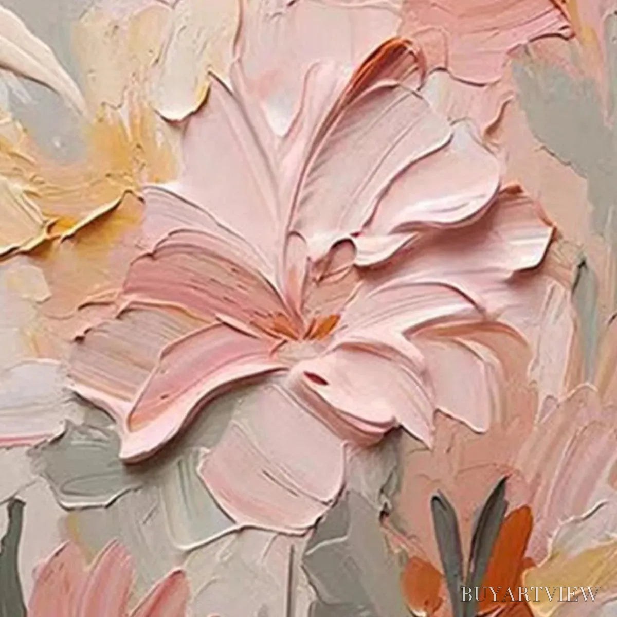 ARTOVITAS Blushing Blooms – Textured Floral Painting, Pink and Peach , Vertical Canvas, Impasto Decor - image 6