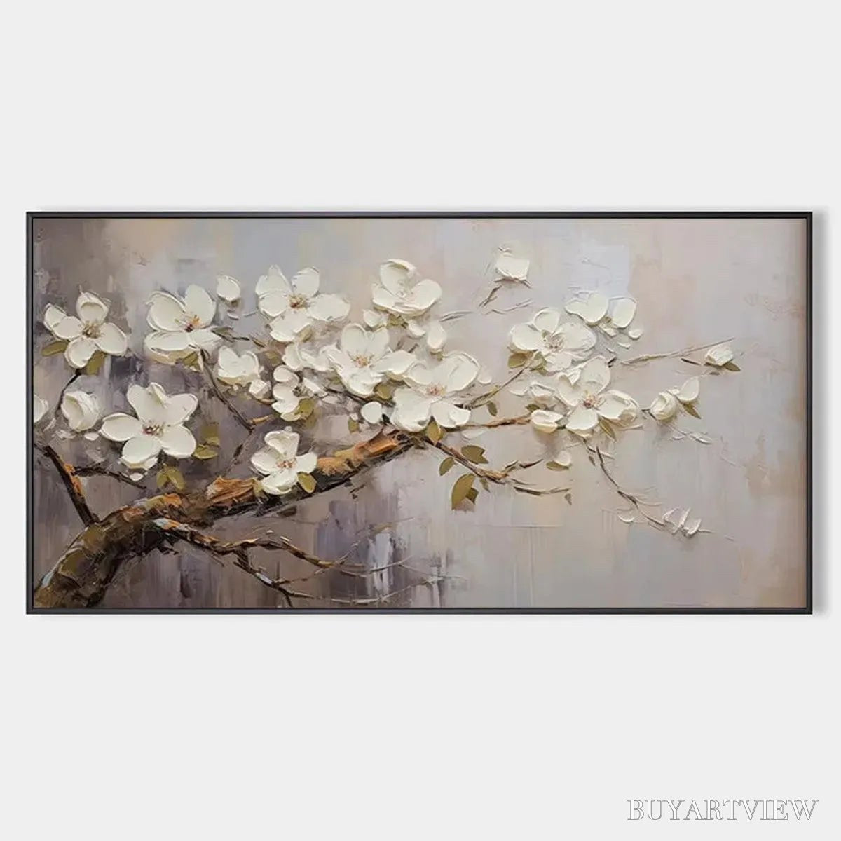 ARTOVITAS White Blossoms – Textured Floral Painting, White Flower , Panoramic Canvas, Impressionist Decor - image 1