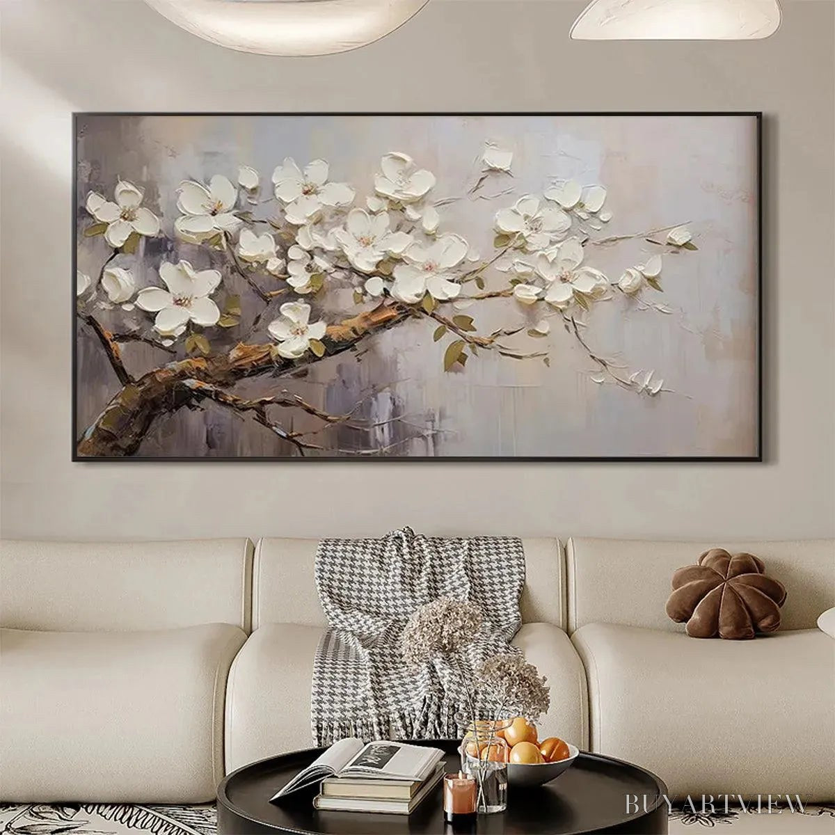 ARTOVITAS White Blossoms – Textured Floral Painting, White Flower , Panoramic Canvas, Impressionist Decor - image 4