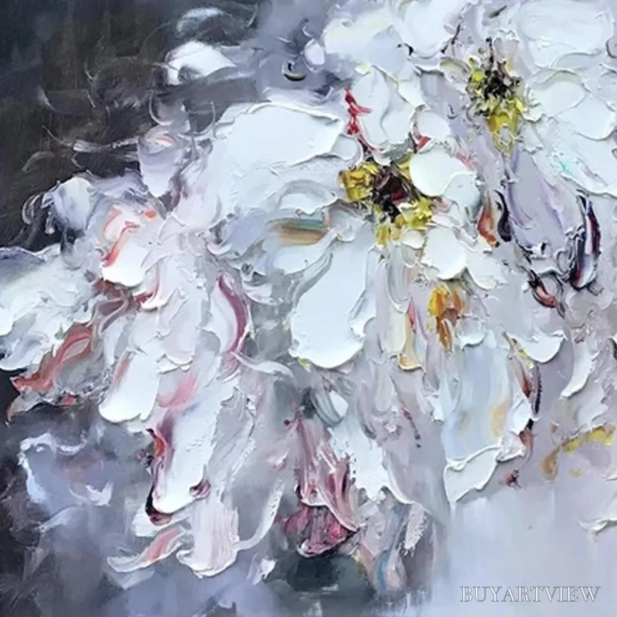 ARTOVITAS White Petal Dream – Floral Painting, Impasto, Textured , White Flowers, Panoramic - image 5