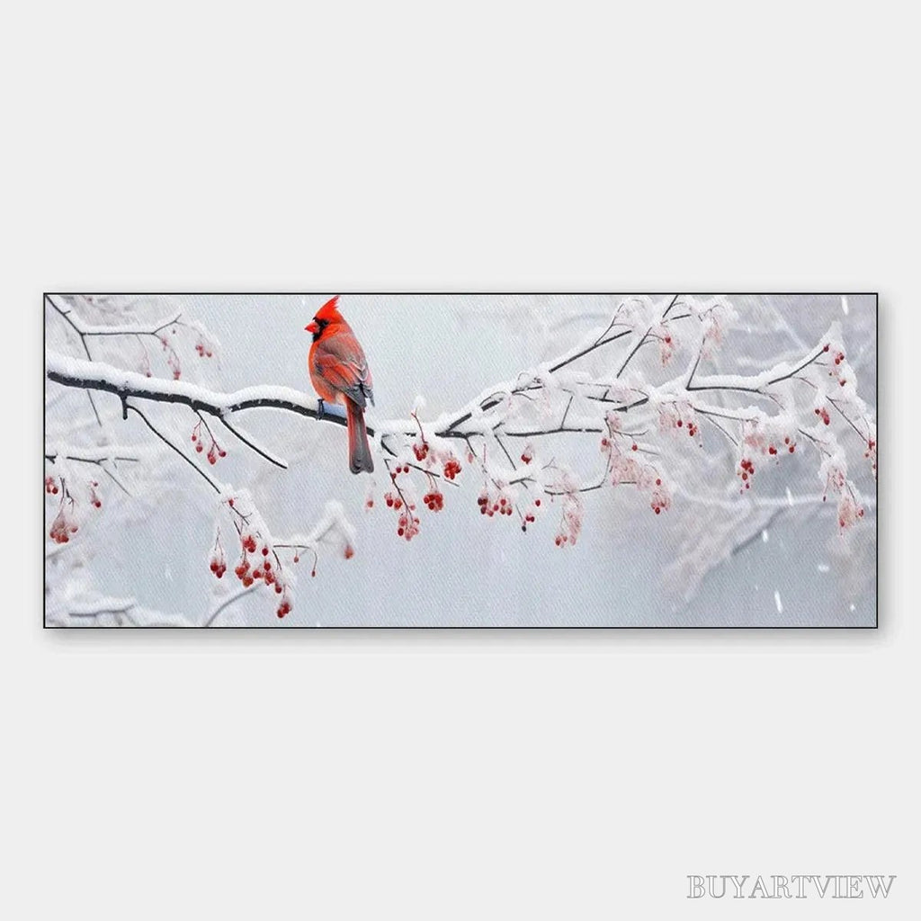 ARTOVITAS Winter Cardinal Panoramic – Bird Painting, Panoramic , Winter Decor - image 1