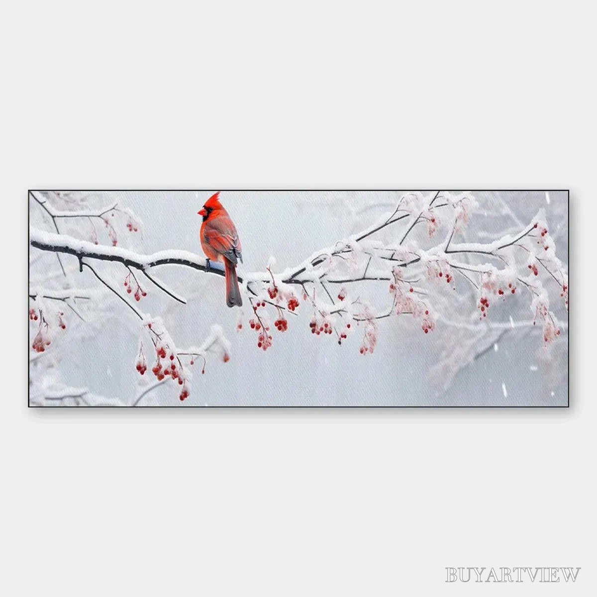 ARTOVITAS Winter Cardinal Panoramic – Bird Painting, Panoramic , Winter Decor - image 1