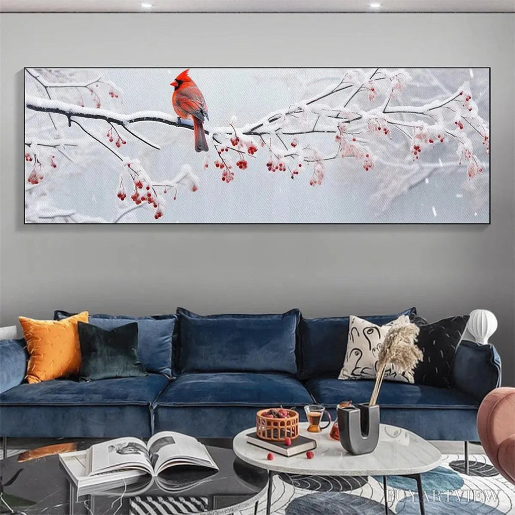 ARTOVITAS Winter Cardinal Panoramic – Bird Painting, Panoramic , Winter Decor - image 2