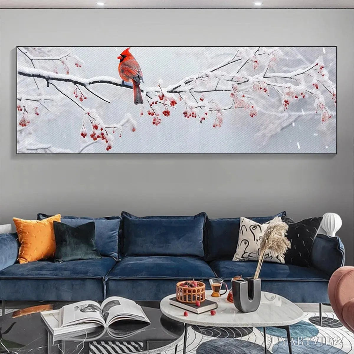 ARTOVITAS Winter Cardinal Panoramic – Bird Painting, Panoramic , Winter Decor - image 2