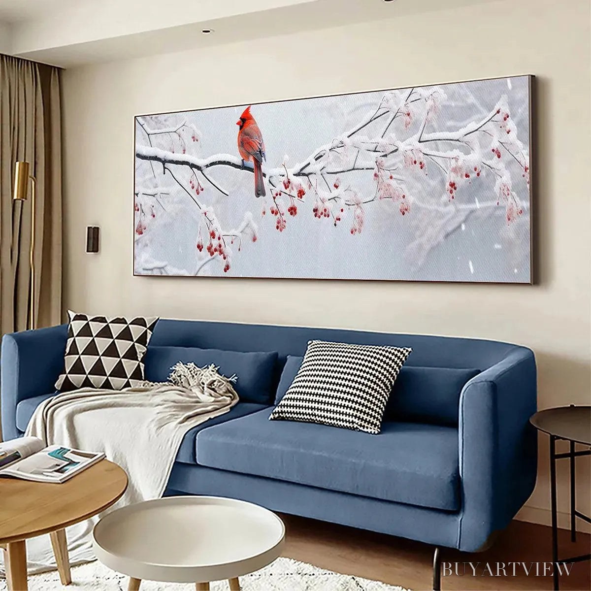 ARTOVITAS Winter Cardinal Panoramic – Bird Painting, Panoramic , Winter Decor - image 4