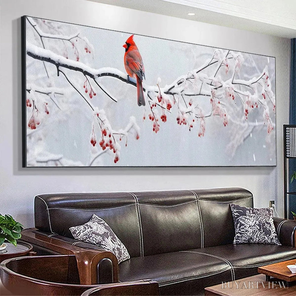 ARTOVITAS Winter Cardinal Panoramic – Bird Painting, Panoramic , Winter Decor - image 5