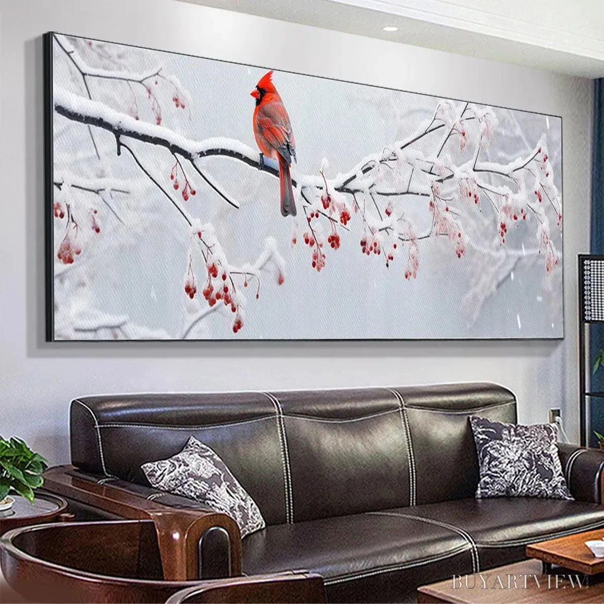 ARTOVITAS Winter Cardinal Panoramic – Bird Painting, Panoramic , Winter Decor - image 5