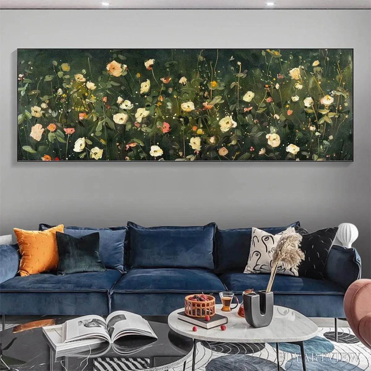 ARTOVITAS Whispering Meadow Panoramic – Wildflower Painting, Panoramic , Dark Floral Decor - image 2