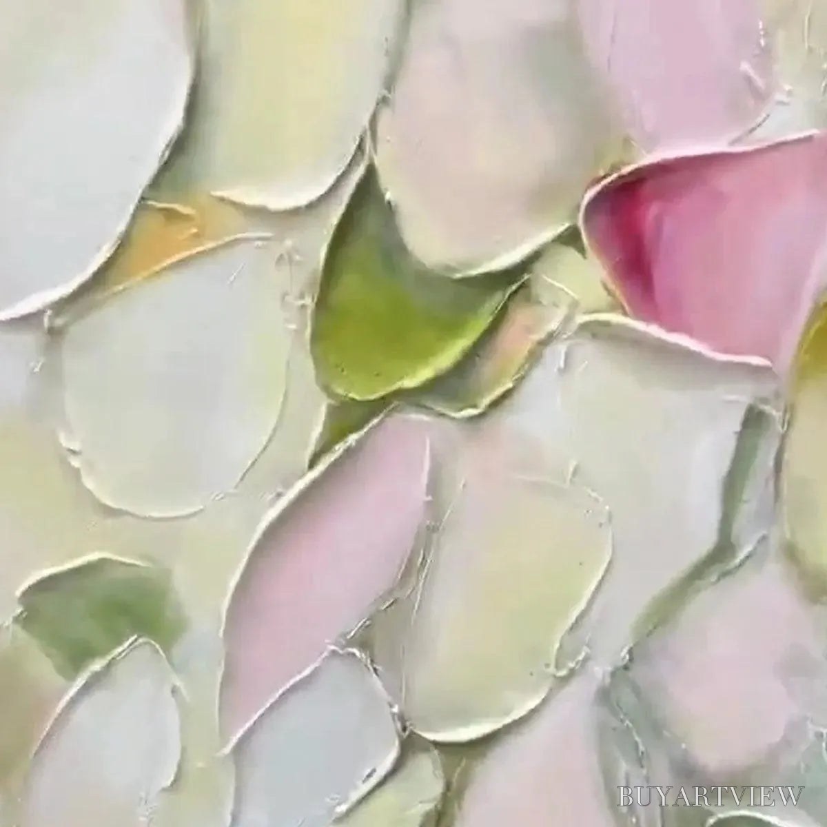 ARTOVITAS Blushing Blooms – Textured Abstract Floral Painting, Pastel Pink and Green , Vertical Canvas, Impasto Decor - image 3