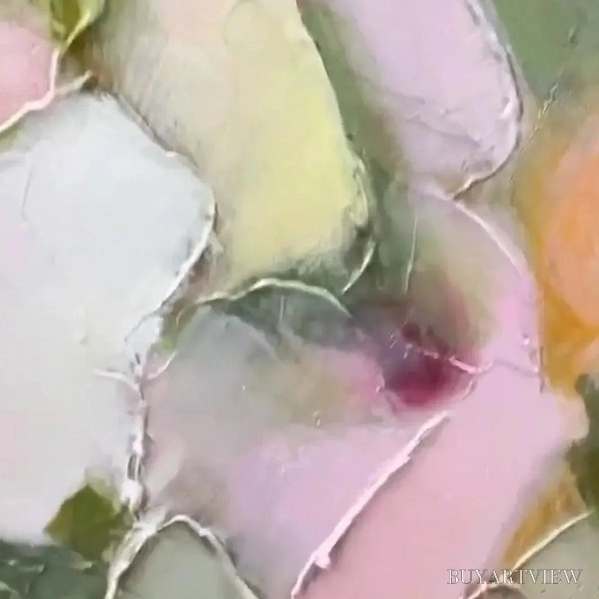 ARTOVITAS Blushing Blooms – Textured Abstract Floral Painting, Pastel Pink and Green , Vertical Canvas, Impasto Decor - image 6