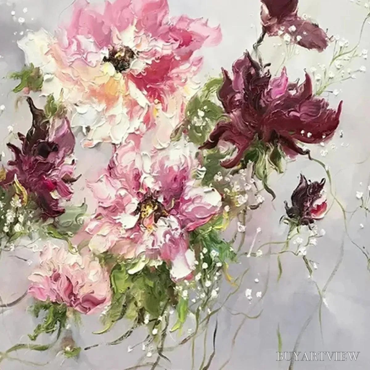 ARTOVITAS Wild Rose Whispers – Floral Painting, Panoramic , Romantic Decor, Pink and Burgundy Flowers - image 3
