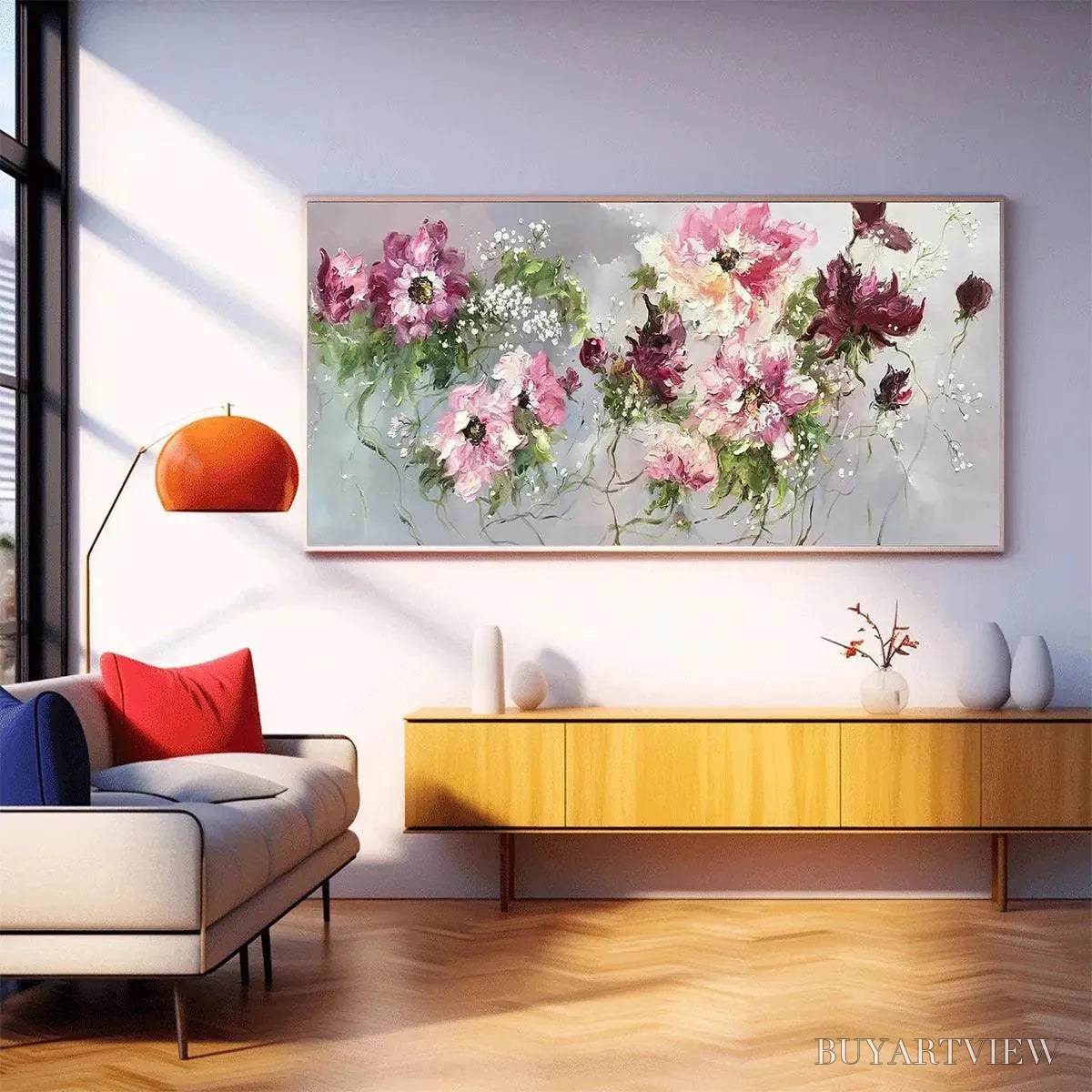 ARTOVITAS Wild Rose Whispers – Floral Painting, Panoramic , Romantic Decor, Pink and Burgundy Flowers - image 6