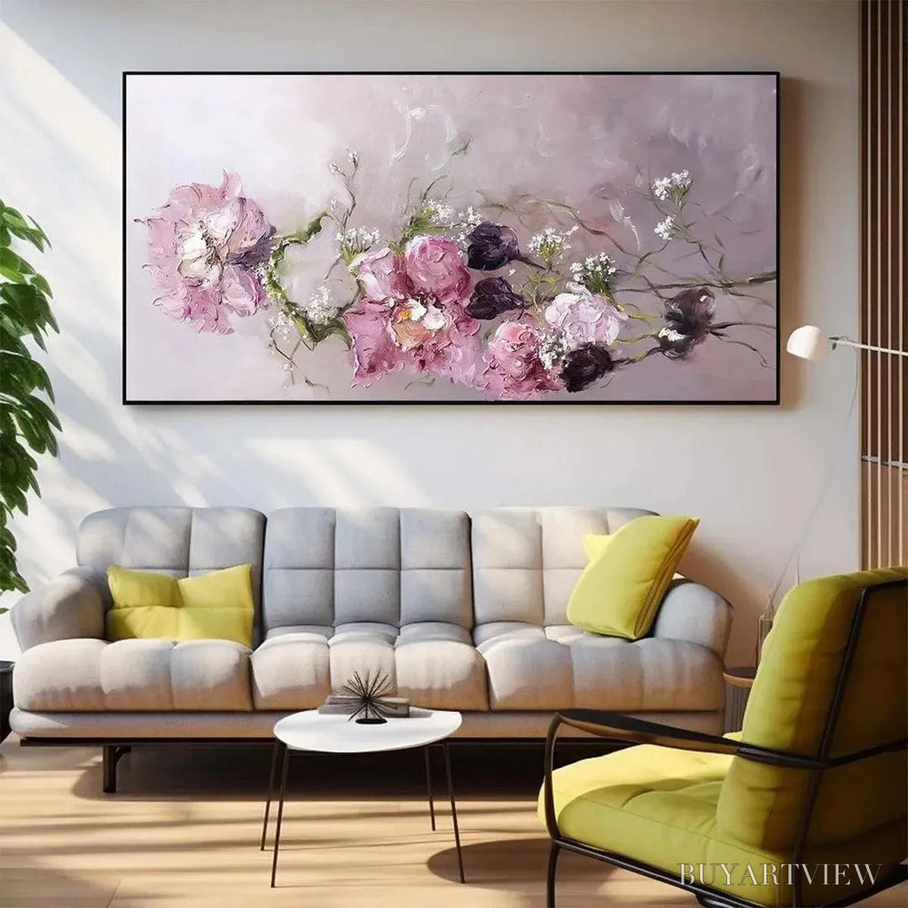 ARTOVITAS Dusk Blossoms – Floral Painting, Panoramic , Romantic Decor - image 2