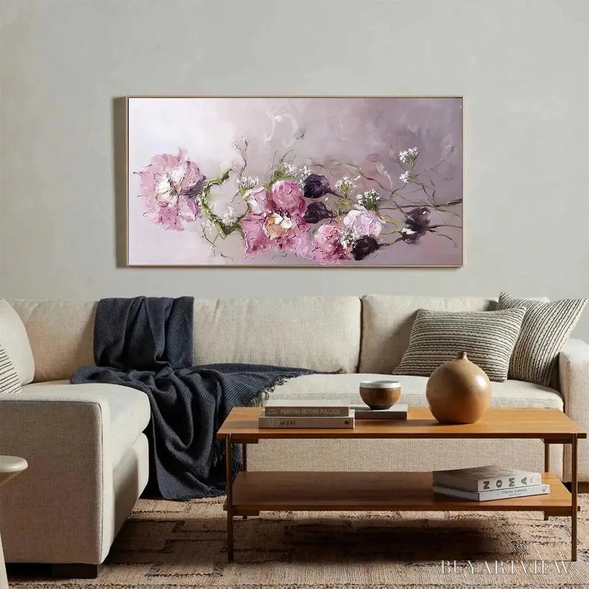 ARTOVITAS Dusk Blossoms – Floral Painting, Panoramic , Romantic Decor - image 4