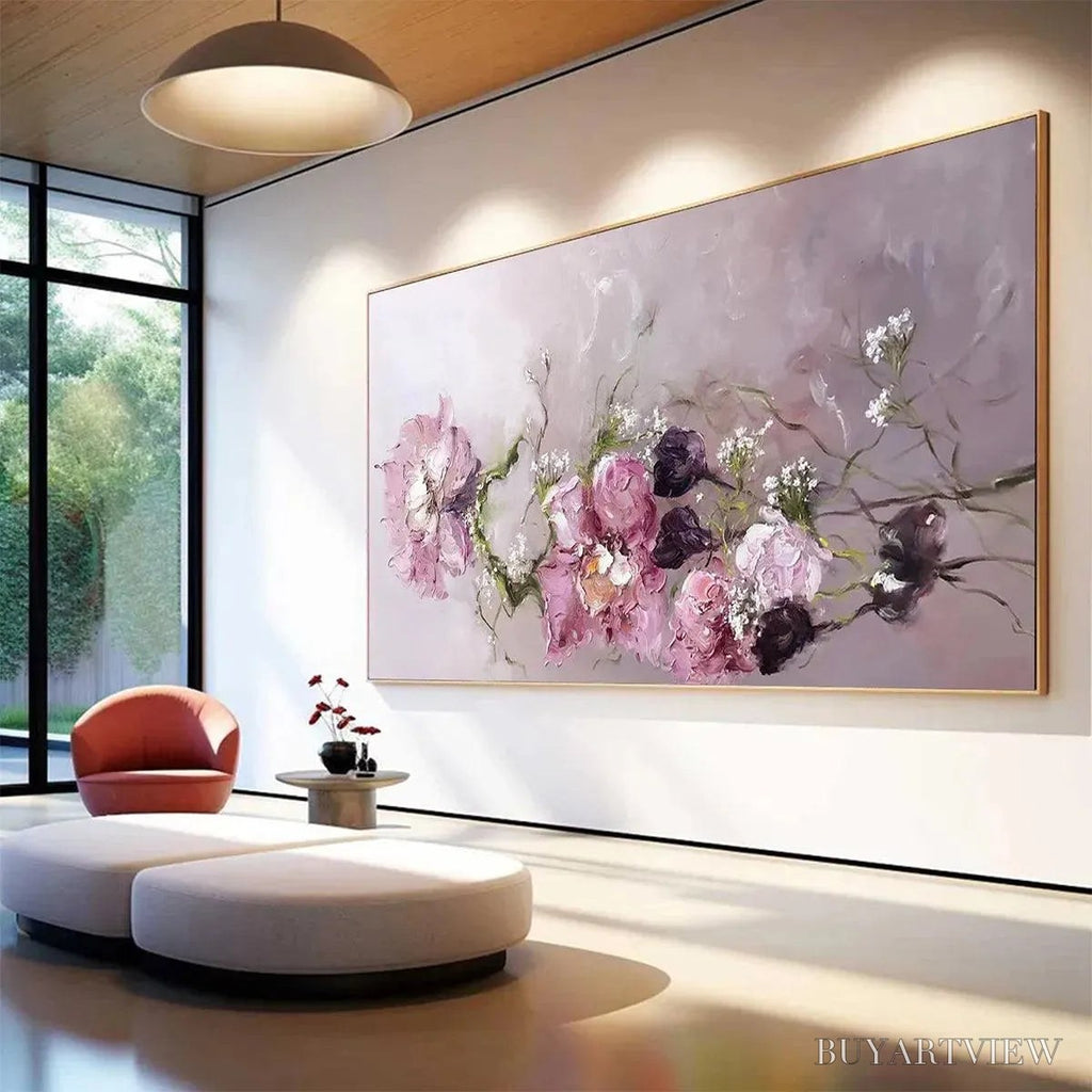 ARTOVITAS Dusk Blossoms – Floral Painting, Panoramic , Romantic Decor - image 5