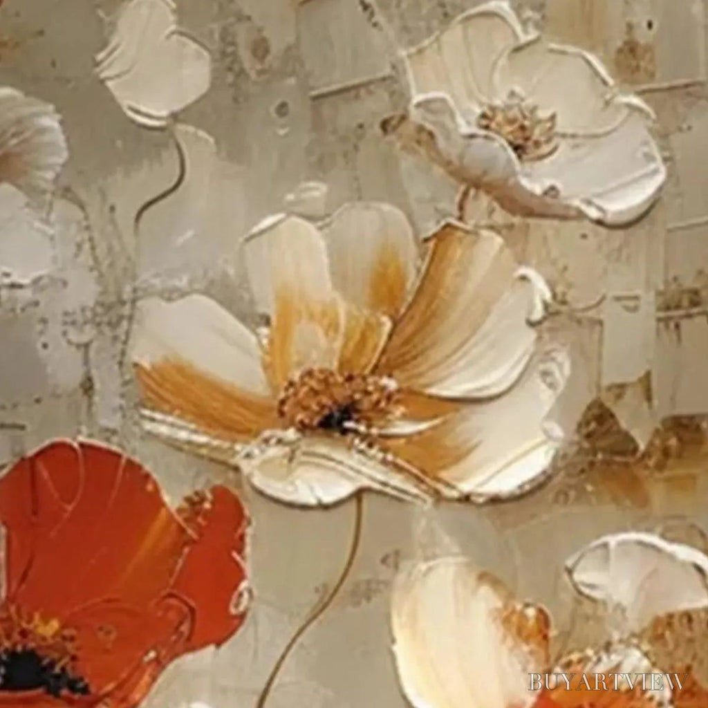 ARTOVITAS Crimson Fields – Textured Poppy Painting, Red and White Floral , Square Canvas, Romantic Decor - image 3